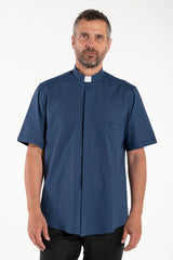 Camicia Misto-Lino - Blu - Clergy - Manica Corta
