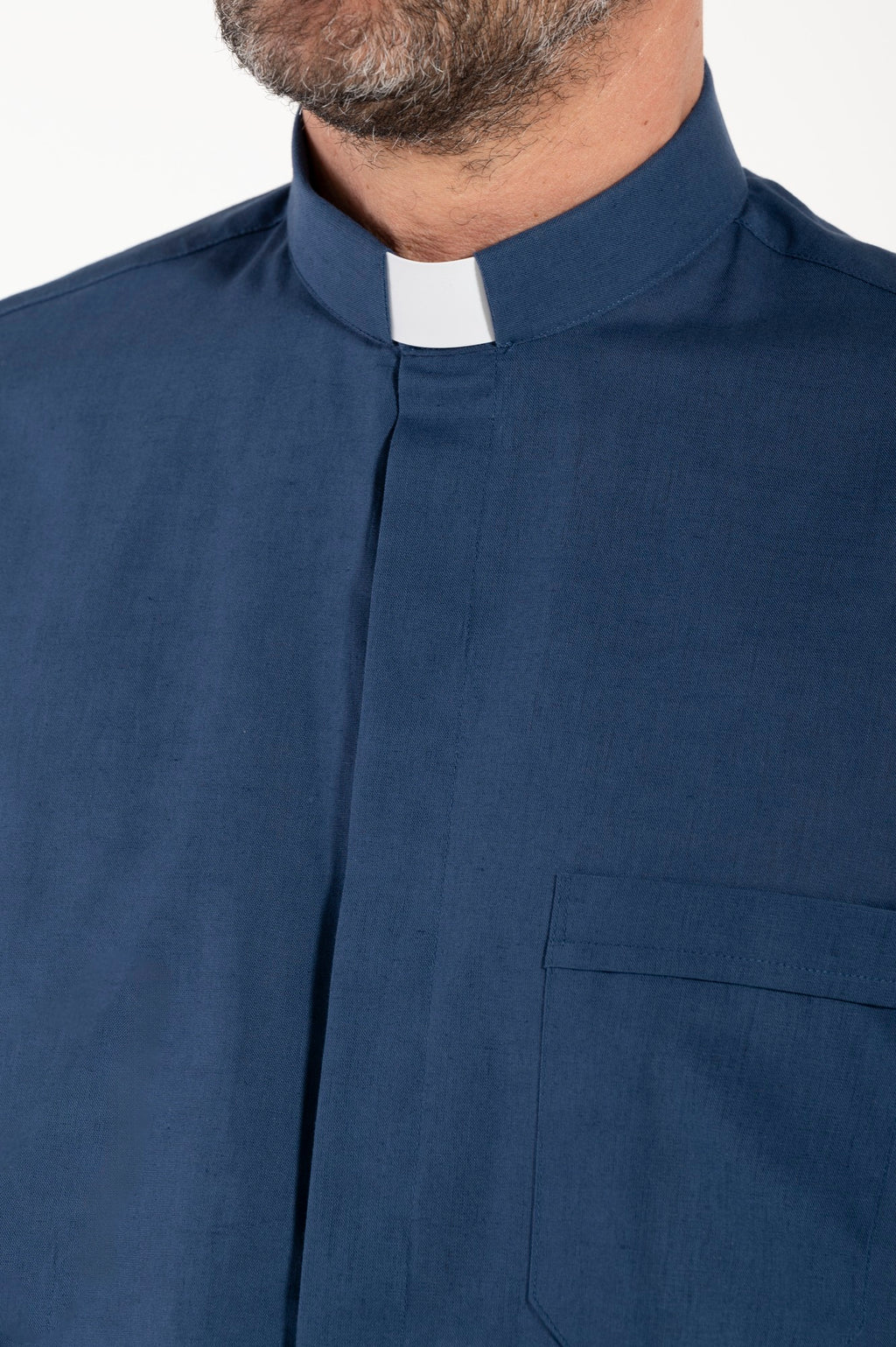 Camicia Misto-Lino - Blu - Clergy - Manica Corta