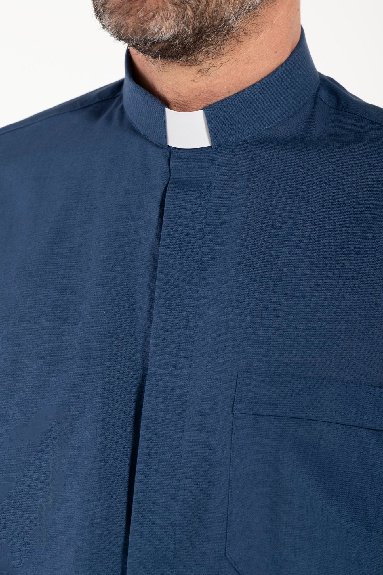 Camicia Misto-Lino - Blu - Clergy - Manica Corta