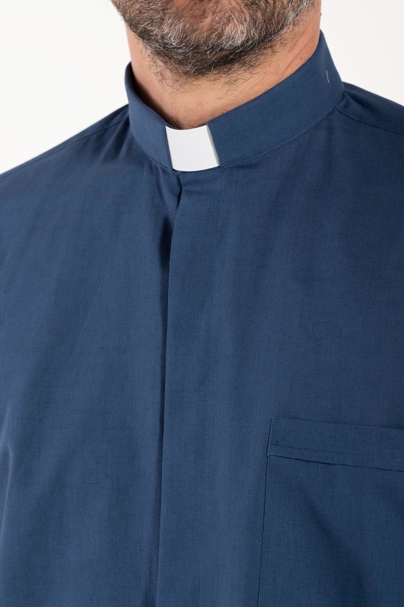 Camicia Misto-Lino - Blu - Clergy - Manica Lunga