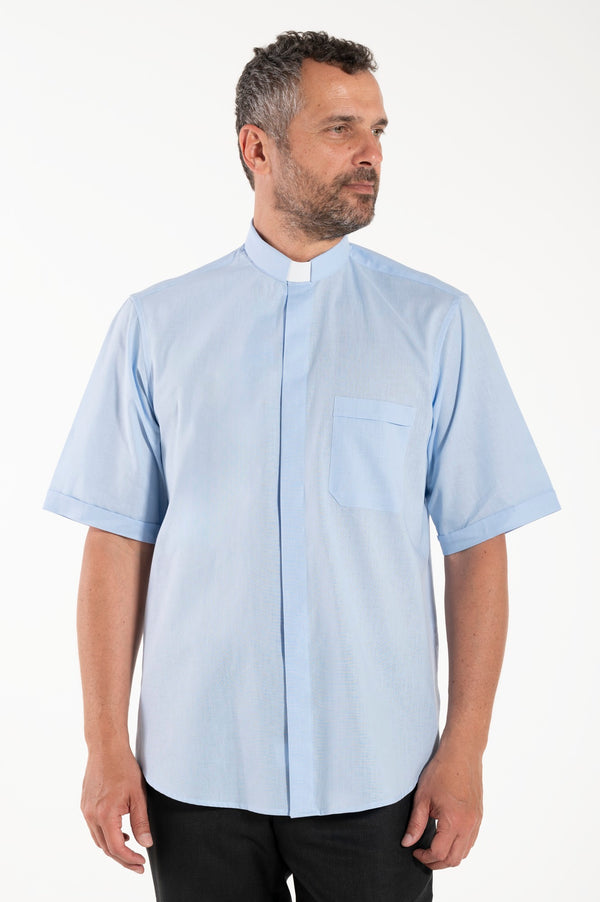 Camicia Misto-Lino - Celeste - Clergy - Manica Corta