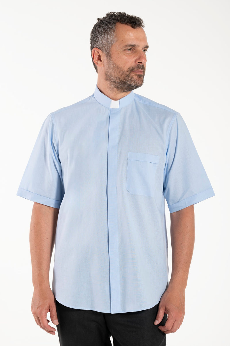 Camisa em Mistura de Linho - Azul claro - Clero - Manga Curta