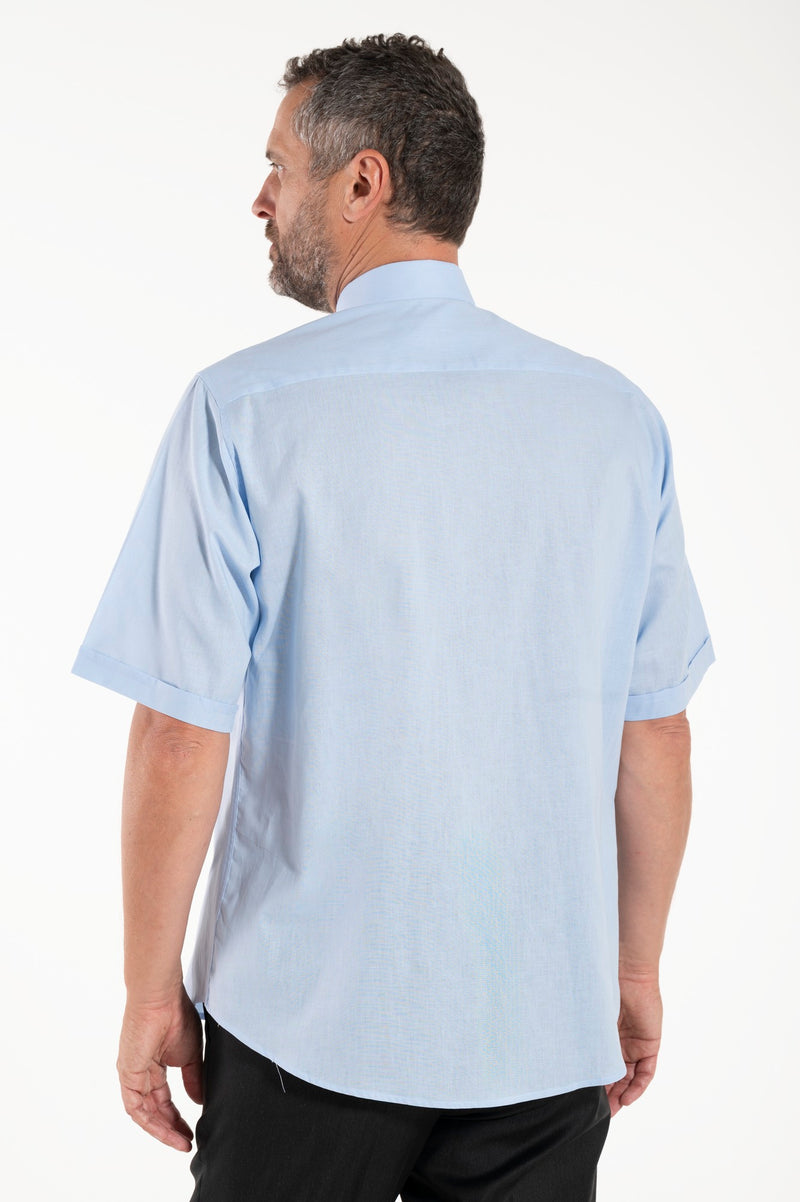 Camisa em Mistura de Linho - Azul claro - Clero - Manga Curta