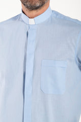 Camisa em Mistura de Linho - Azul claro - Clero - Manga Curta