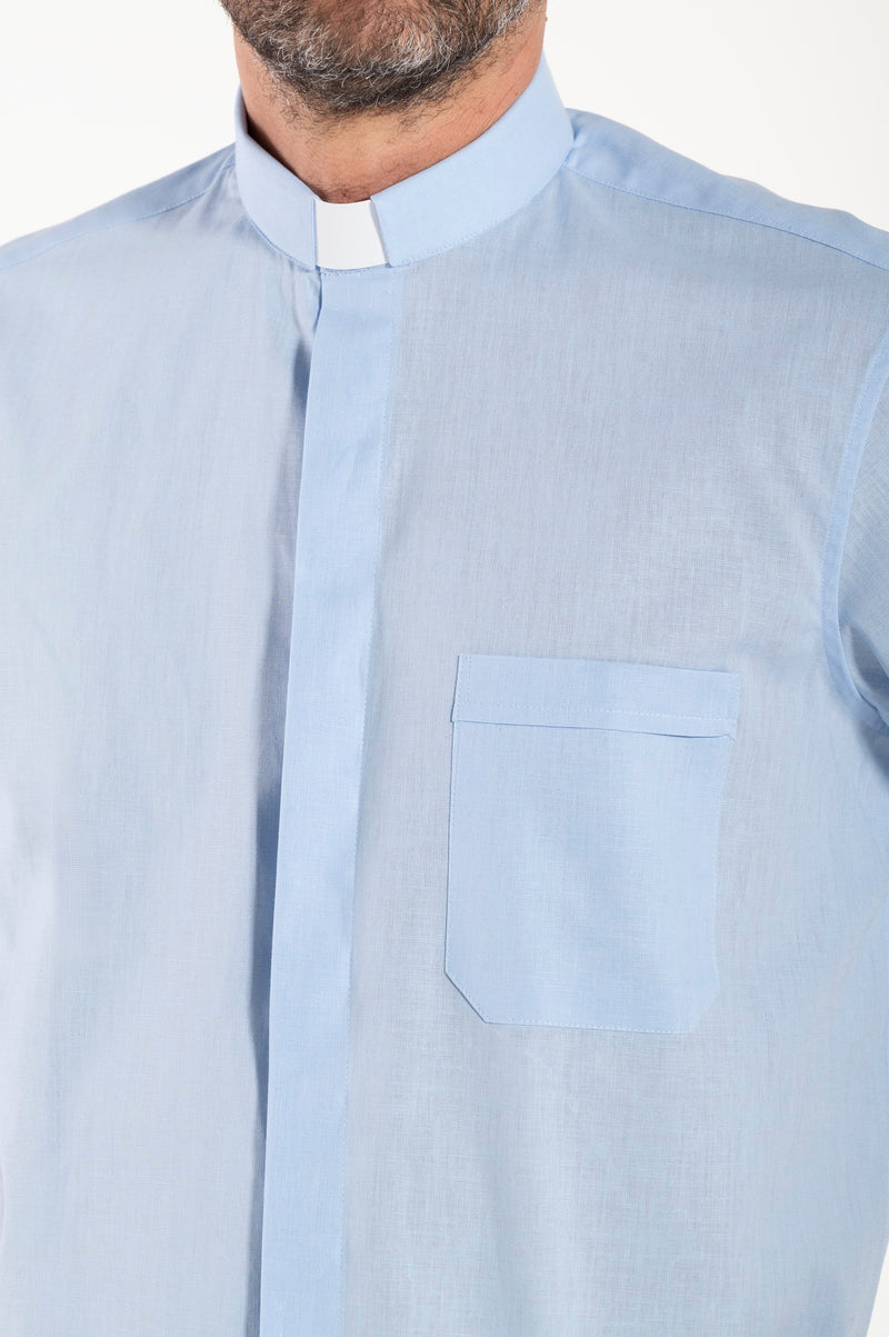 Camisa em Mistura de Linho - Azul claro - Clero - Manga Curta