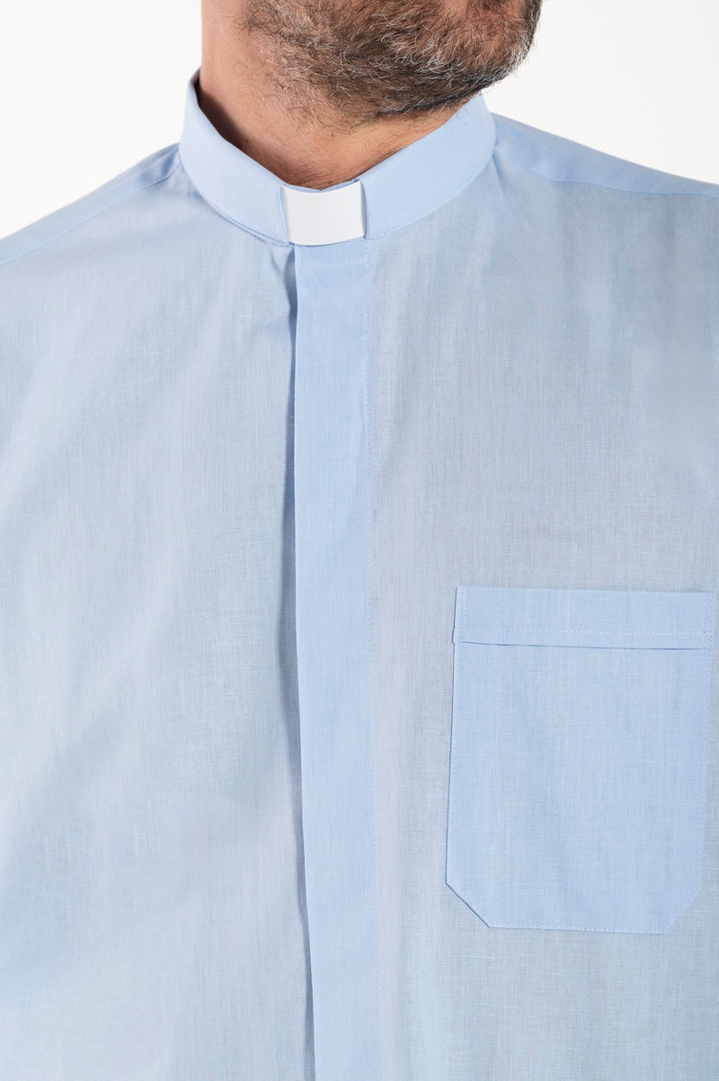 Camicia Misto-Lino - Celeste - Clergy - Manica Lunga