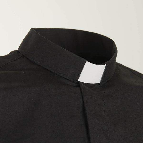 Priesterhemd aus 100% Baumwolle - Schwarz - Klerus - Kurzarm