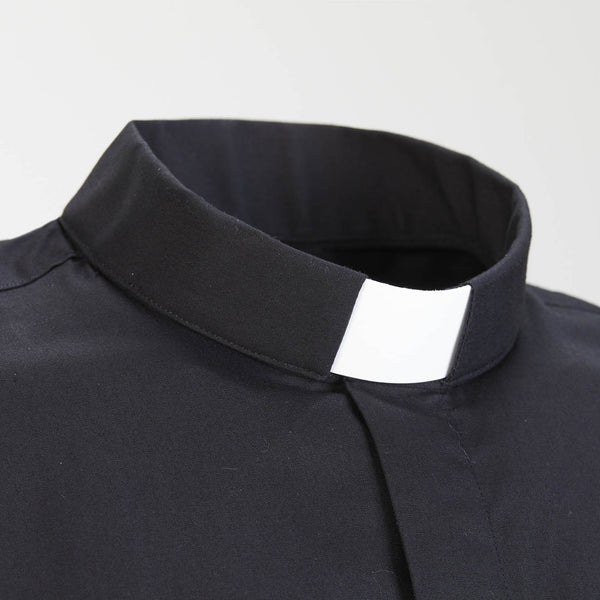 Priesterhemd aus 100% Baumwolle - Schwarz - Klerus - Langarm