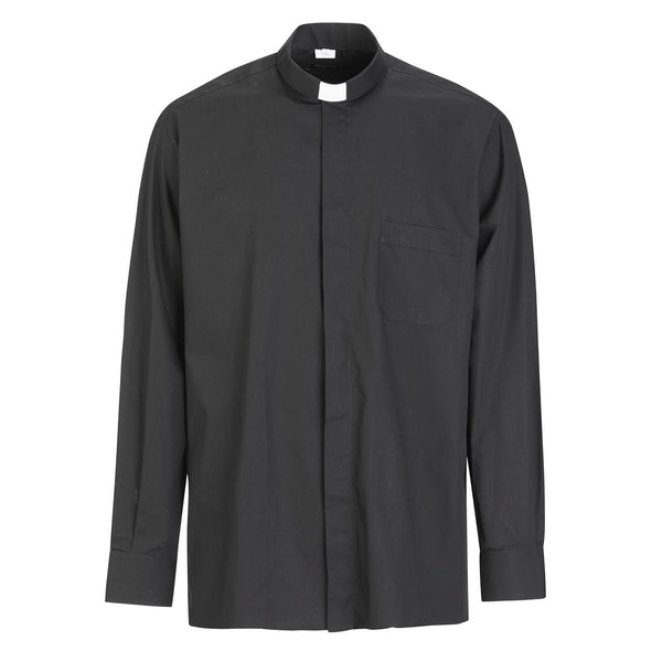 Shirt 100% Cotton - Black - Clergy - Long Sleeves