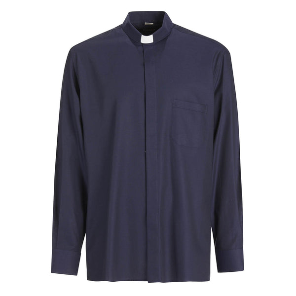 Dotted Shirt - Blue - Pure Superior Cotton - Clergy - Long Sleeve