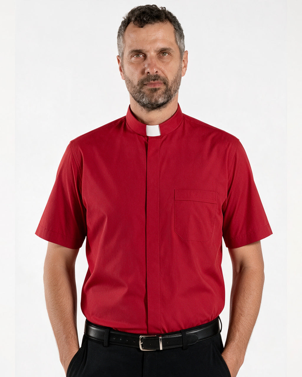 Priesterhemd aus POLYCOTTON – Rot – Römischer – Kurzarm