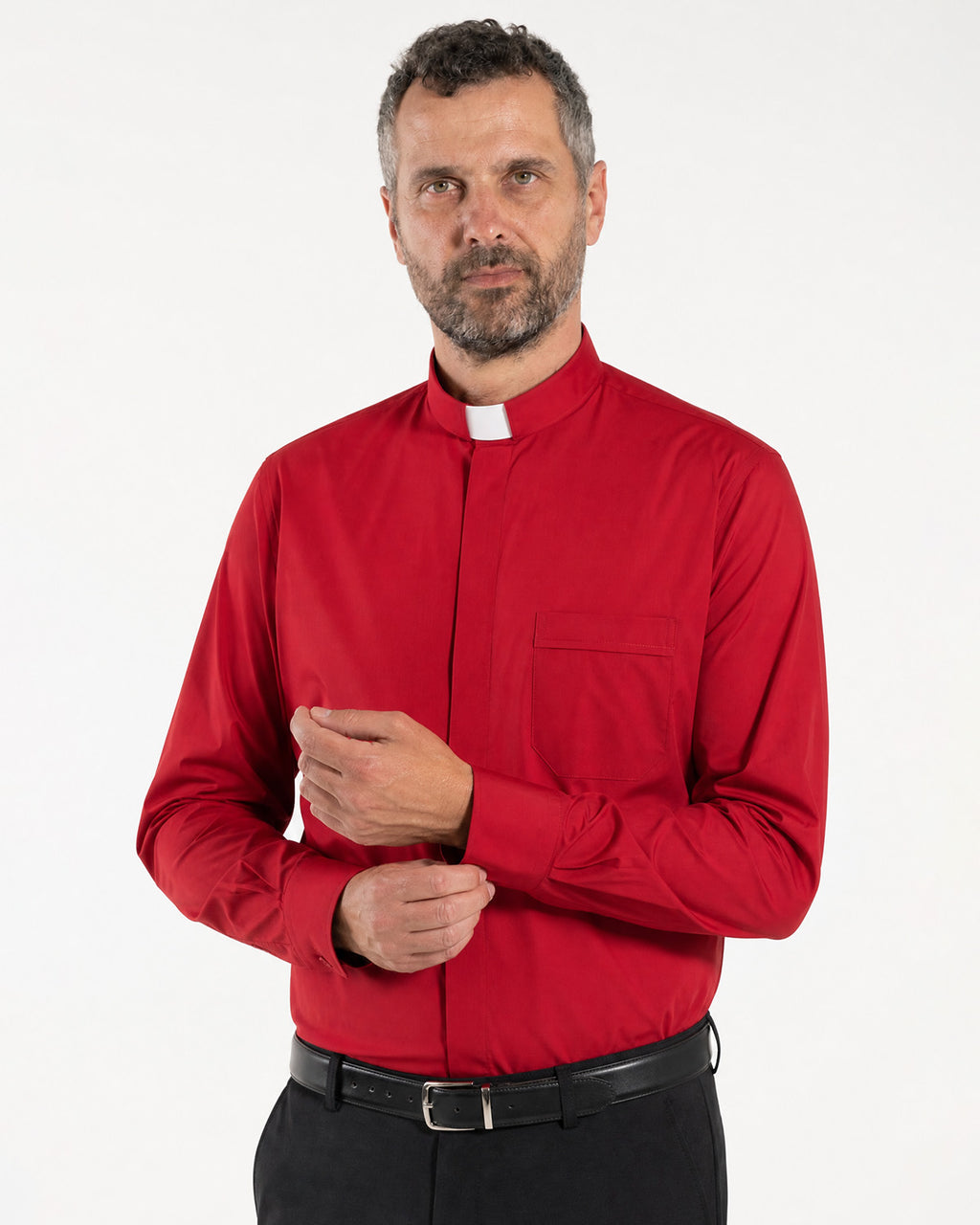 Priesterhemd aus POLYCOTTON – Rot – Römischer – Kurzarm