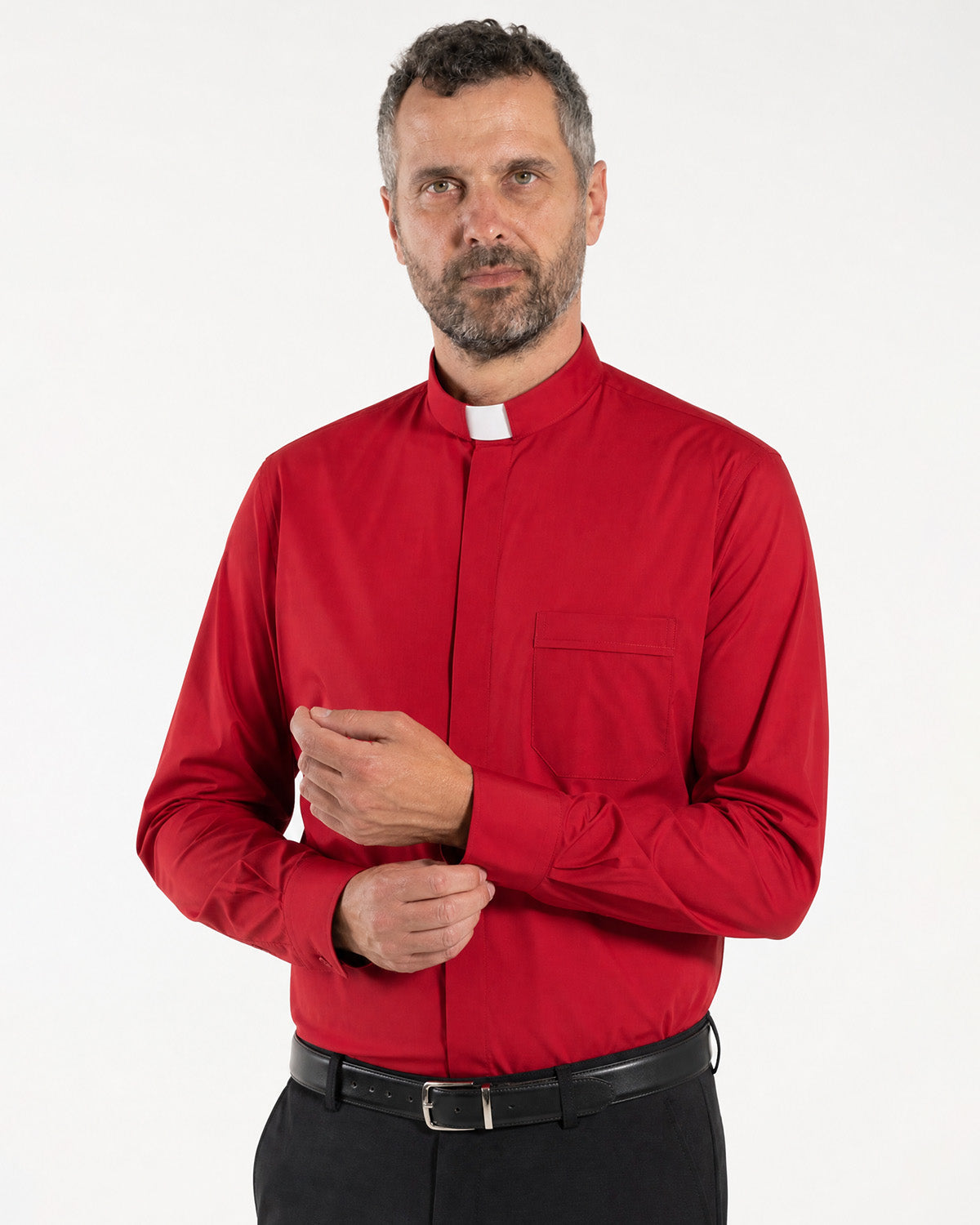 Priesterhemd aus POLYCOTTON – Rot – Römischer – Kurzarm
