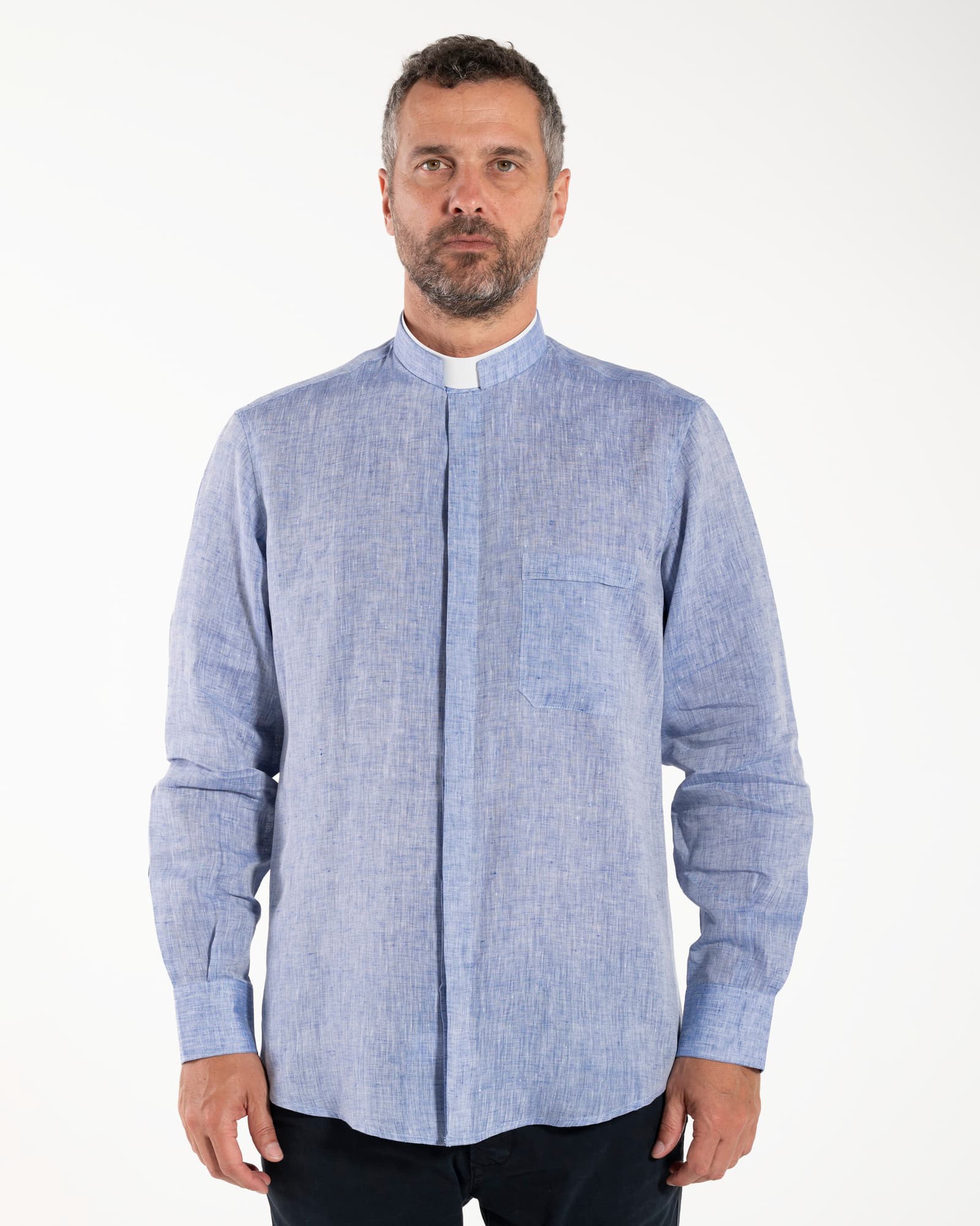 NEW - Camisa de lino - Azul claro - Romano - Manga Larga