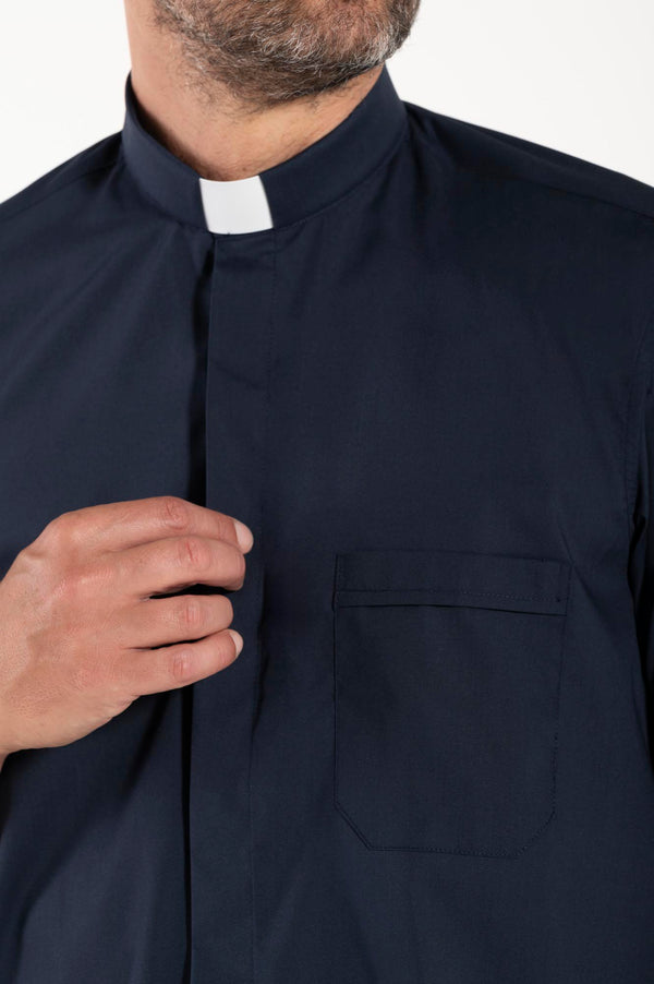 Camicia Polycotton - Blu - Clergy - Manica Corta