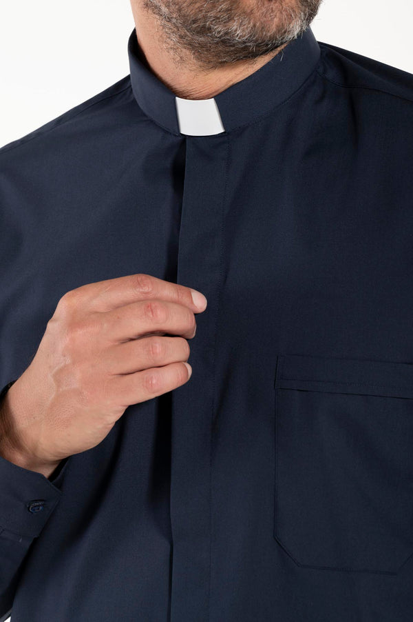 Camicia Polycotton - Blu - Clergy - Manica Lunga
