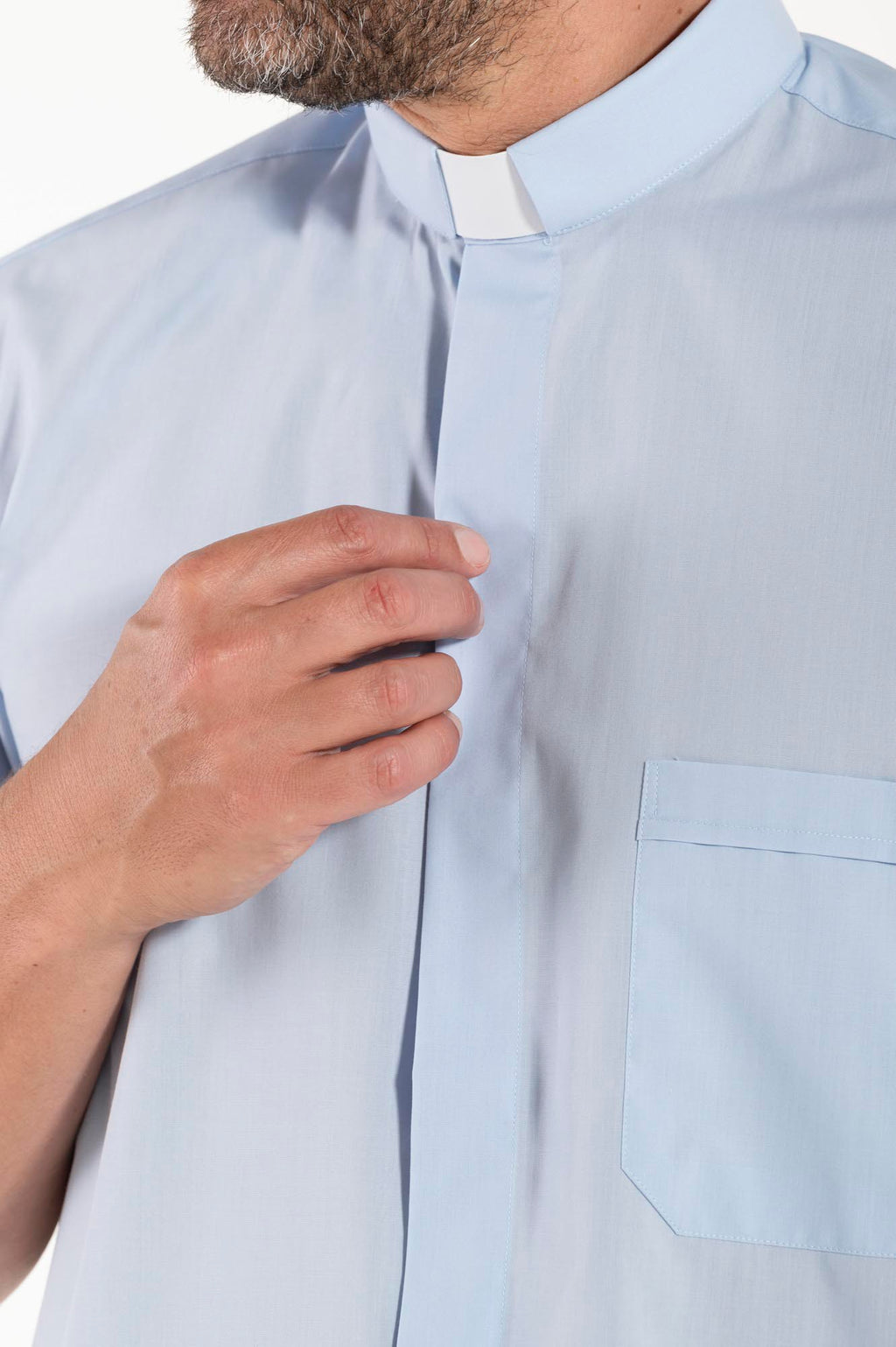Camisa Polycotton - Azul-claro - Clerical - Manga Curta