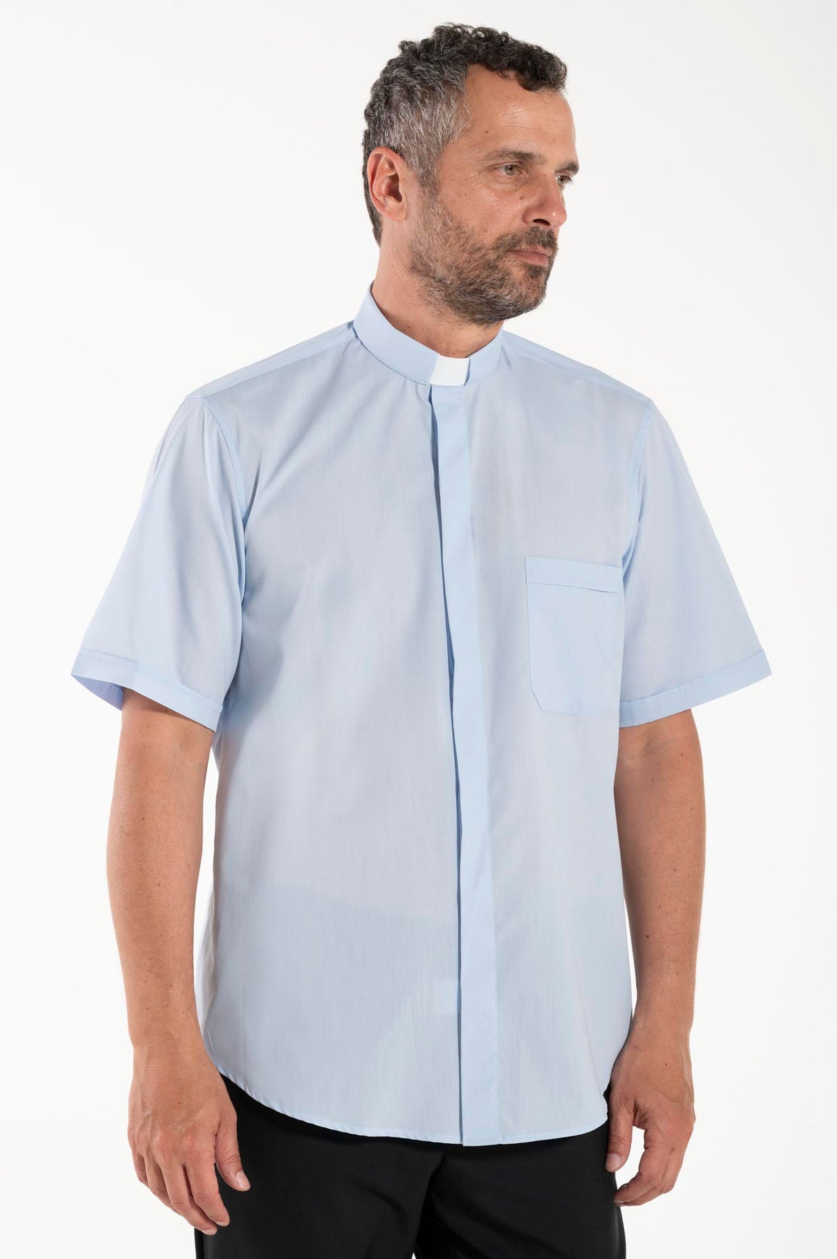 Camisa Polycotton - Azul-claro - Clerical - Manga Curta
