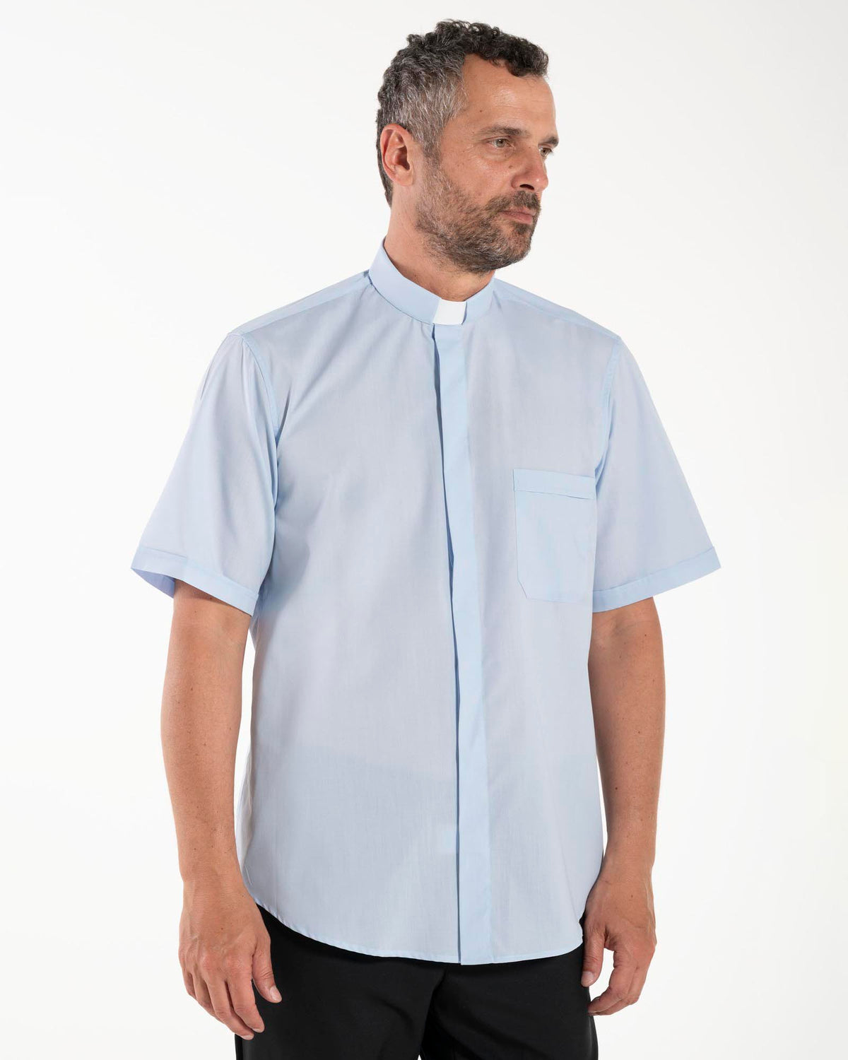 Camicia Polycotton - Celeste - Clergy - Manica Corta