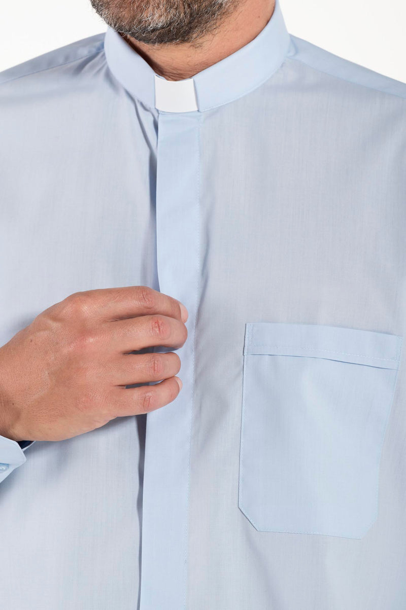 Camicia Polycotton - Celeste - Clergy - Manica Lunga
