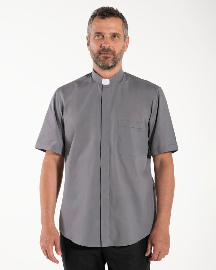 Camicia Polycotton - Antracite - Clergy - Manica Corta