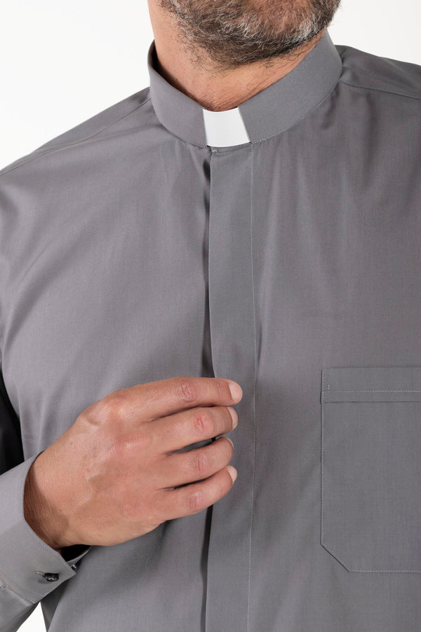 Camicia Polycotton - Grigio - Clergy - Manica Lunga