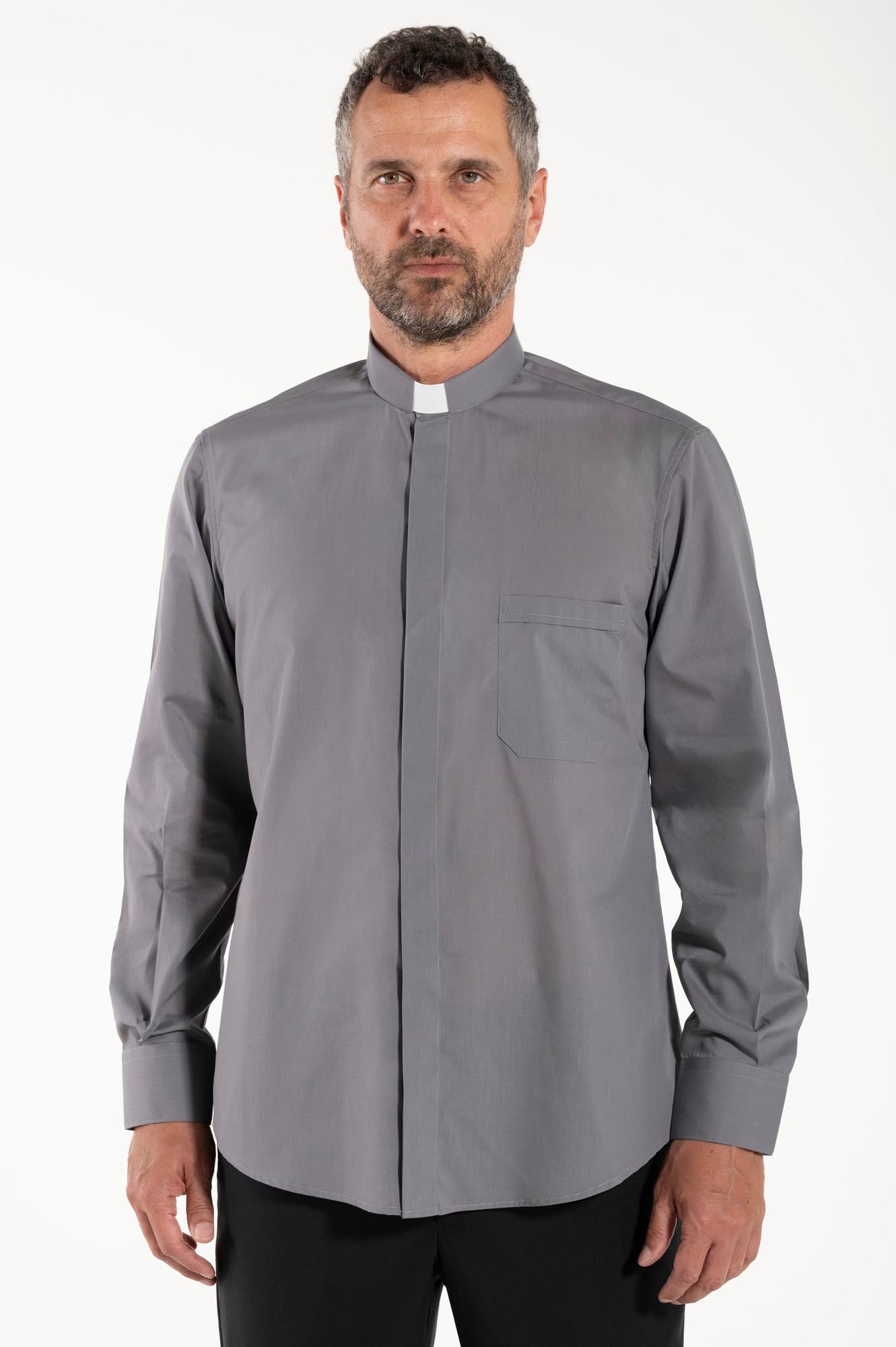 Camicia Polycotton - Antrcacite - Clergy - Manica Lunga