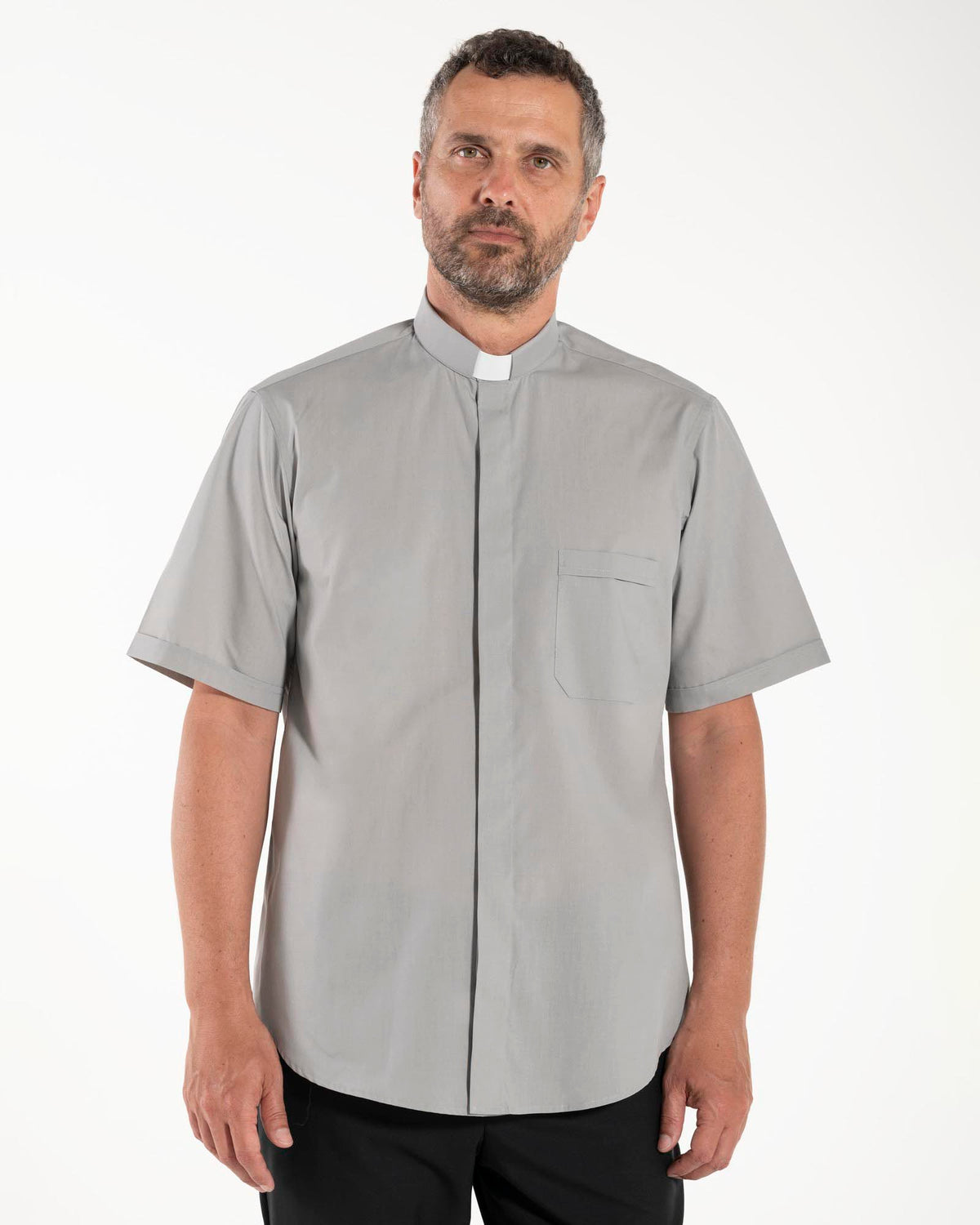 Camicia Polycotton - Grigio - Clergy - Manica Corta