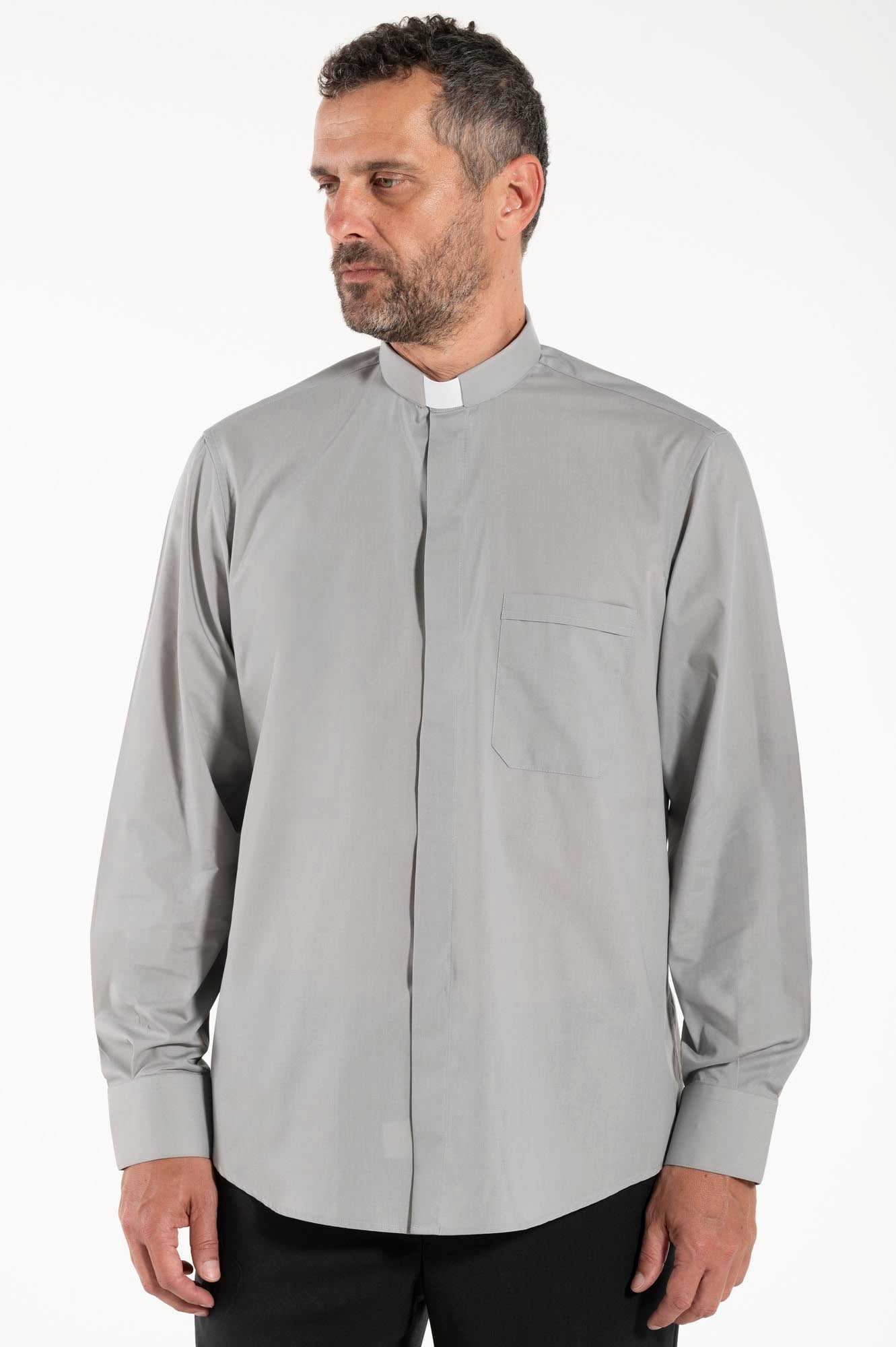 Camicia Polycotton - Grigio - Clergy - Manica Lunga