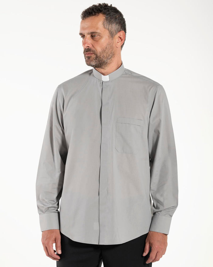 Camicia Polycotton - Grigio - Clergy - Manica Lunga