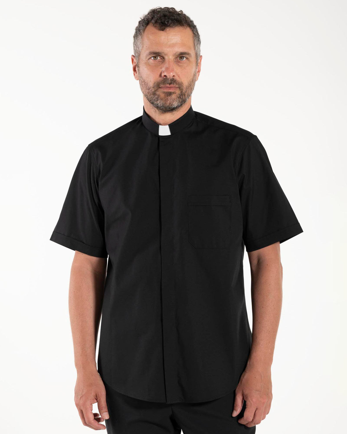 Camicia Polycotton - Nero - Clergy - Manica Corta
