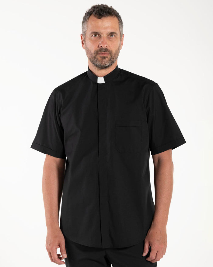 Camicia Polycotton - Nero - Clergy - Manica Corta