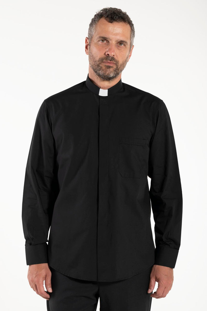 Camicia Polycotton - Nero - Clergy - Manica Lunga