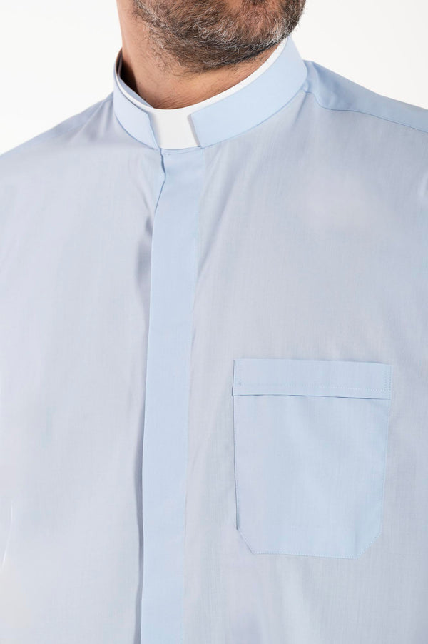 Camicia Polycotton - Celeste - Clergy - Manica Corta