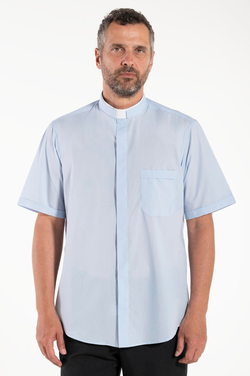 Camicia Polycotton - Celeste - Clergy - Manica Corta