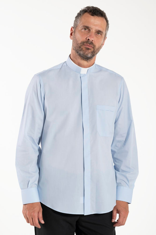 Camicia Polycotton - Celeste - Romano- Manica Lunga