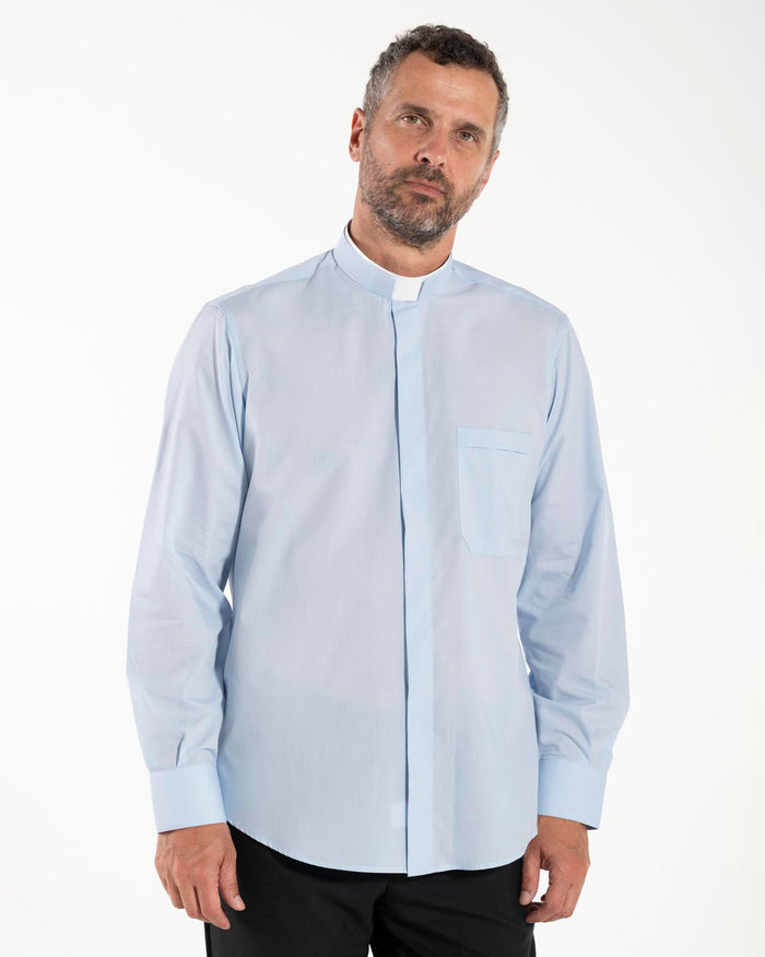 Camicia Polycotton - Celeste - Romano- Manica Lunga