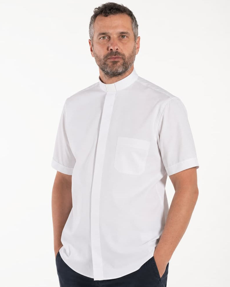 NO IRON Shirt - White - Clergy - 100% Cotton - Short Sleeve
