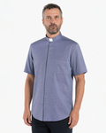 Priesterhemd NO IRON - Denim - 100% Baumwolle - Kurzarm
