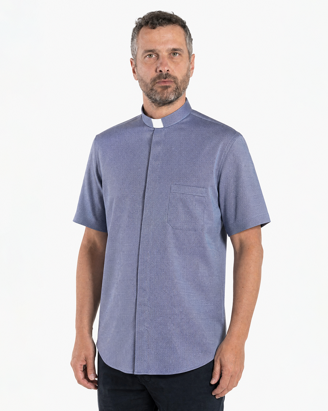 Priesterhemd NO IRON - Denim - 100% Baumwolle - Kurzarm