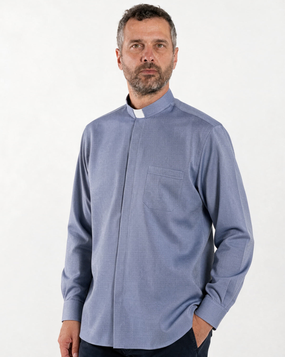 Camicia NO STIRO - Denim - Clergy - Manica Lunga