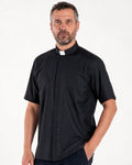 NO IRON Shirt - Black - Clergy - 100% Cotton - Short Sleeve