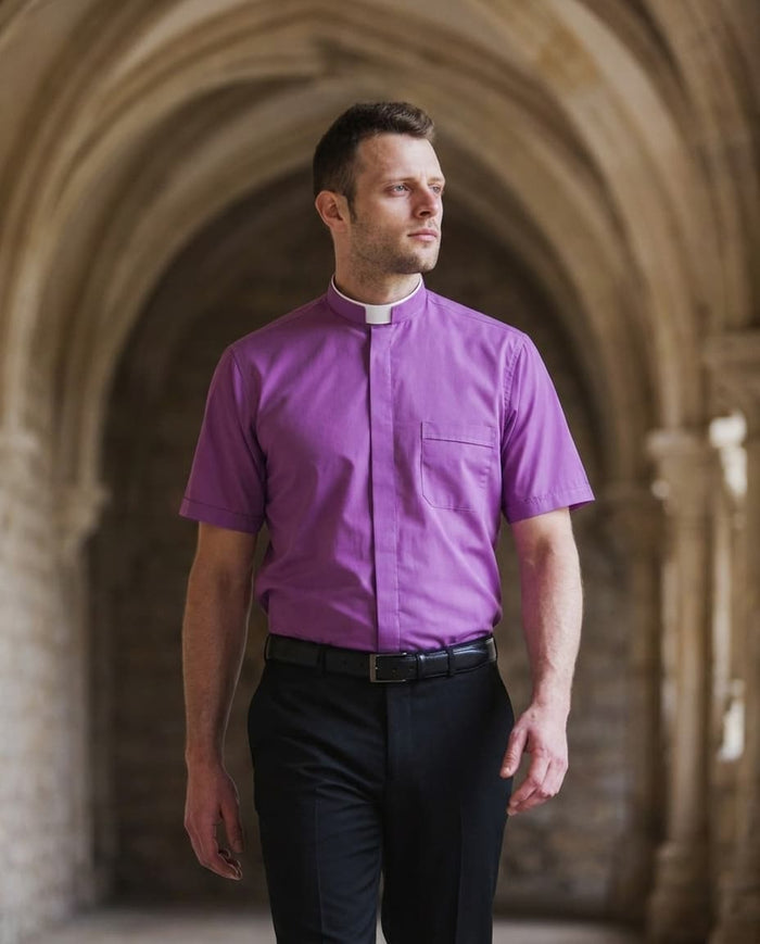 Polycotton Shirt - Purple - Roman - Short Sleeves