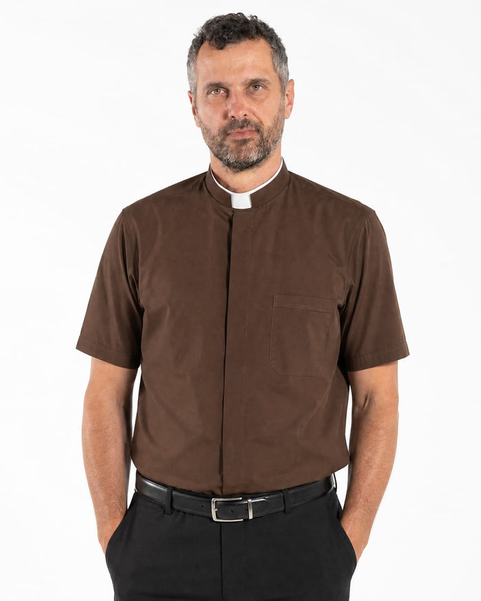 Camicia Polycotton - Marrone - Romano - Manica Corta