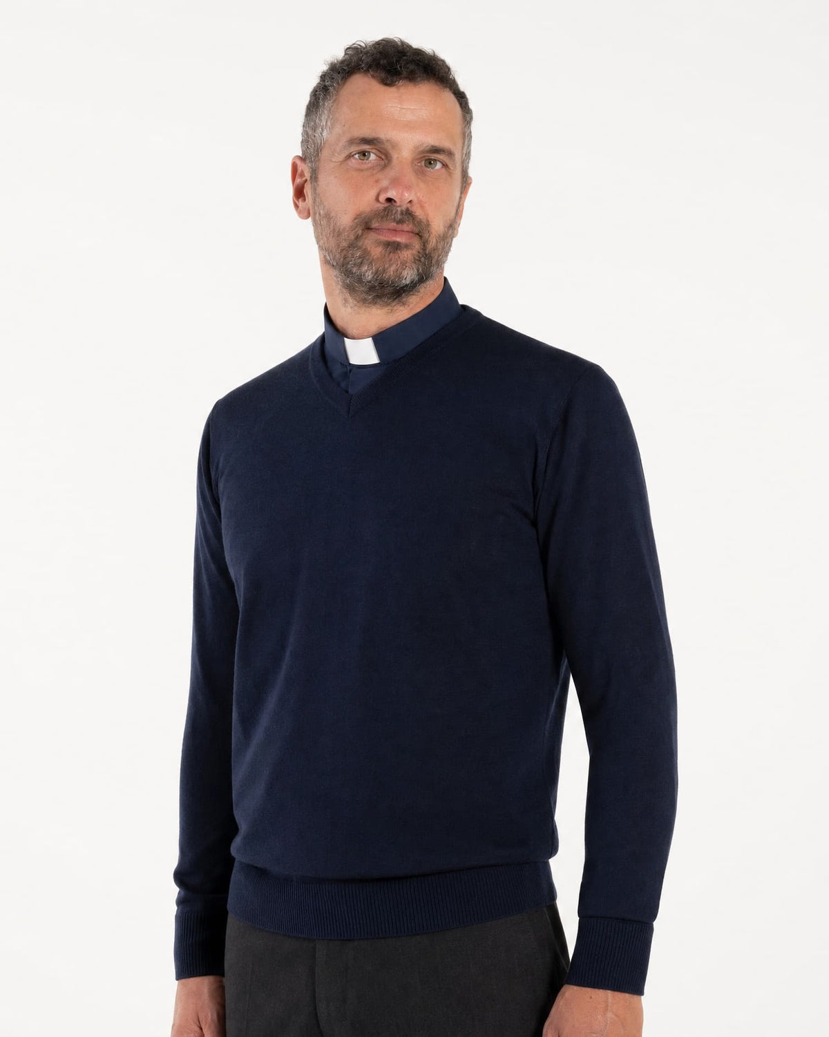 Maglione Scollo a V - Blu - Misto Lana Merinos - Manica Lunga