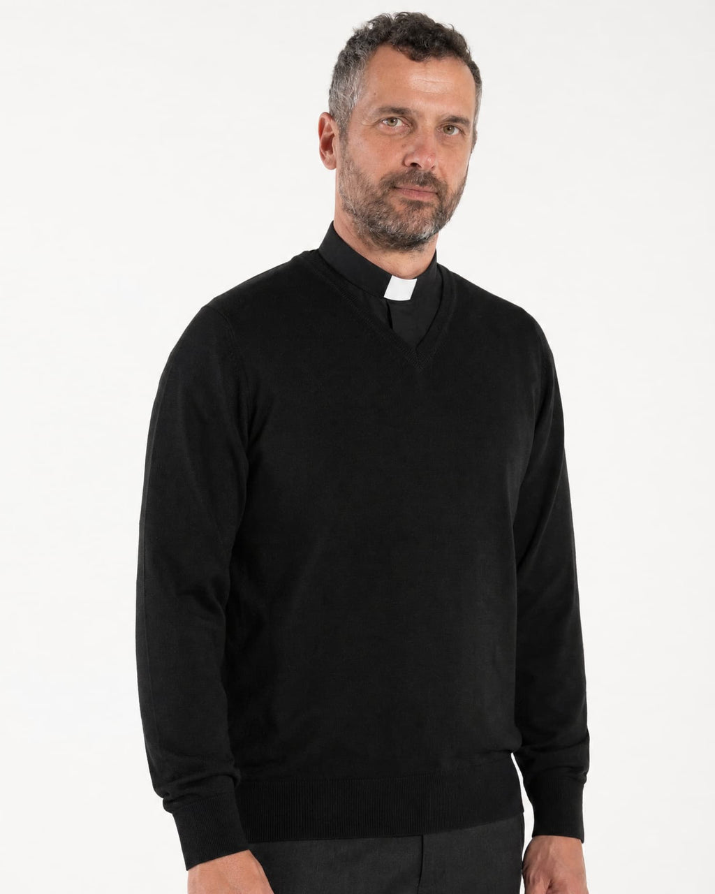 Maglione Scollo a V - Nero - Misto Lana Merinos - Manica Lunga