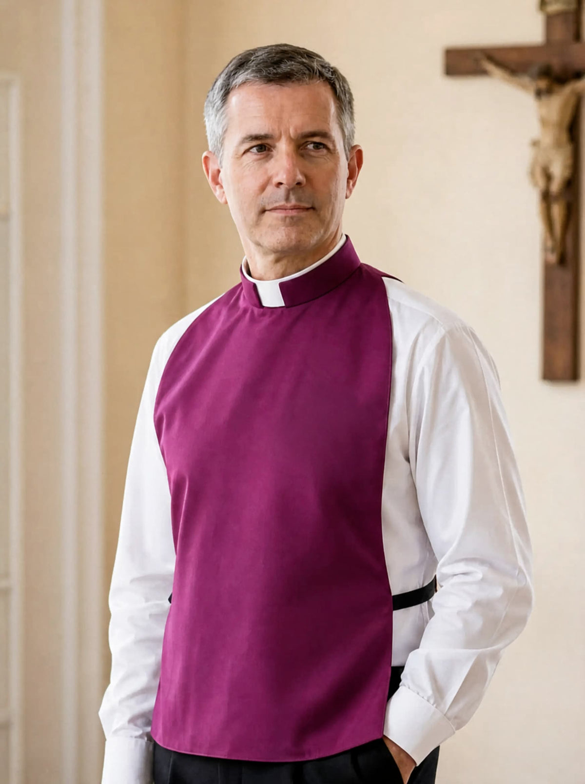 Peitilho clerical - Colarinho romano - Bordô