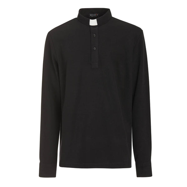 Koszulka Polo zimowa - Czarny - 100% Ciepła Bawełna - Długi rękaw