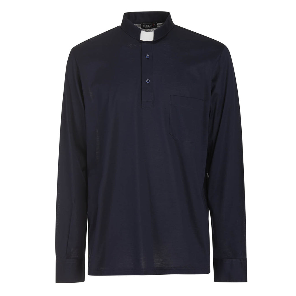 Polo in Filo di Scozia - Blu -  100% Cotone Fresco - Manica Lunga