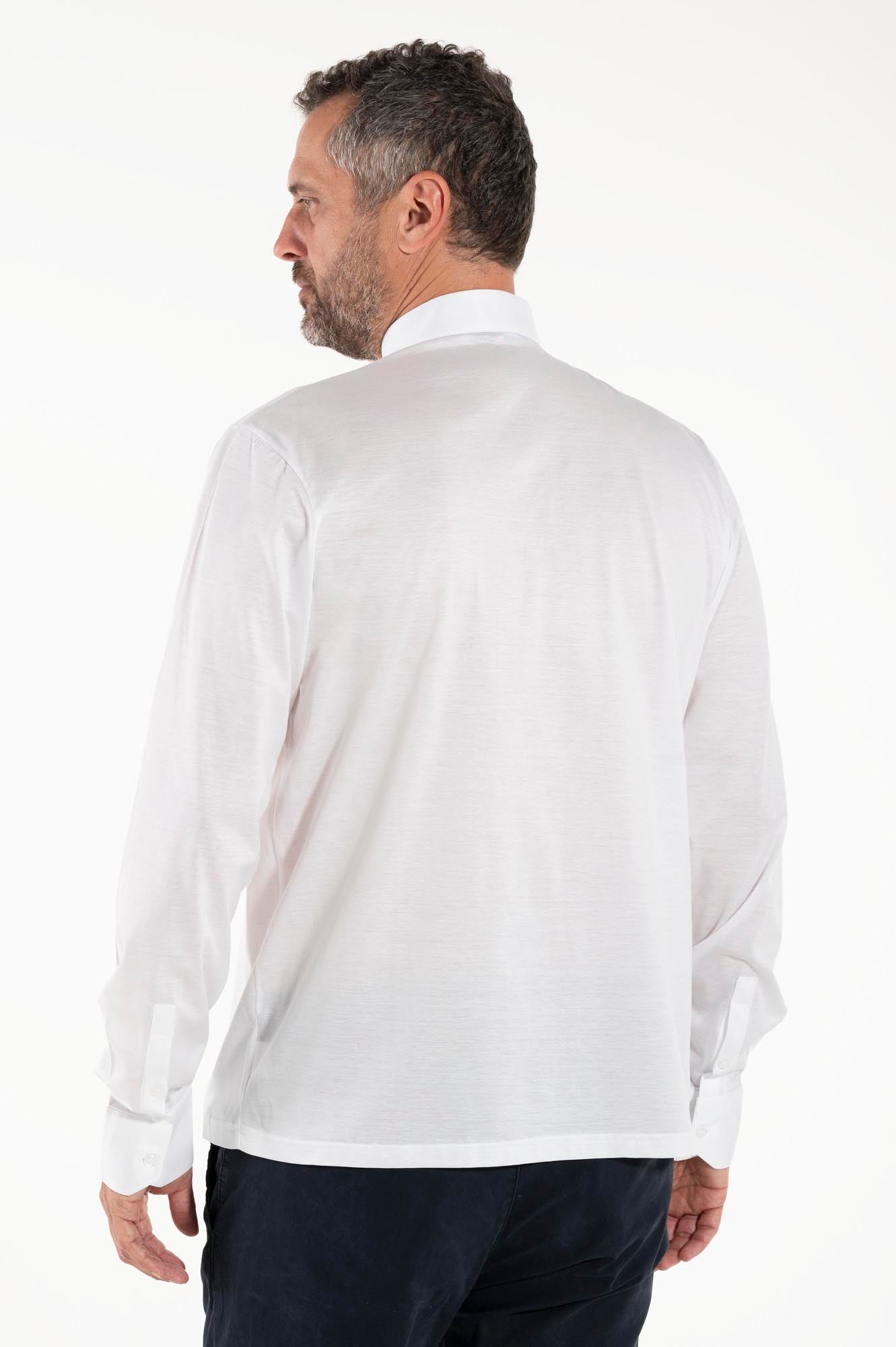 Polo in Filo di Scozia - Bianco -  100% Cotone Fresco - Manica Lunga